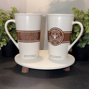 Pair of Vintage Logo 2008 Starbucks White and Brown 16oz Coffee Mugs